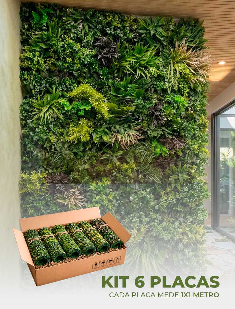 Jardim Vertical Artificial Premium – Kit 6 Placas (6m²)